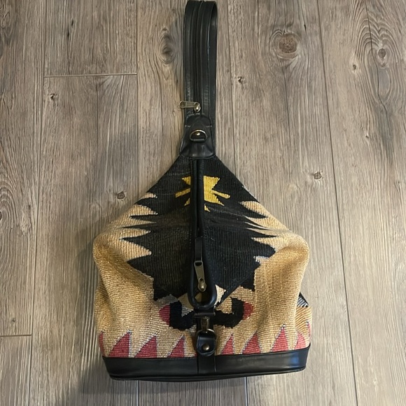 Kilim Black and Tan Tapestry Small Backpack with Black Leather Trim - Picture 16 of 16